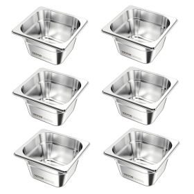 VEVOR 6 Pack Stainless Steam Hotel Pans, 1/6 Size Table Steam Pan, 4 Inch Deep