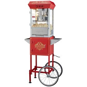 VEVOR Popcorn Maker with Cart, 850W Popcorn Popper Machine, 8 Oz Kettle Makes 48 Cups per Batch, Popcorn Maker Equipped with Tempered Glass