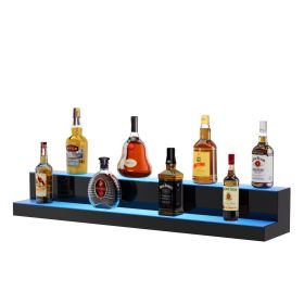 VEVOR LED Lighted Liquor Bottle Display, 2 Tiers 40 Inch Commercial Illuminated Home Bar Shelf, 2 Steps Whiskey Rack Stand