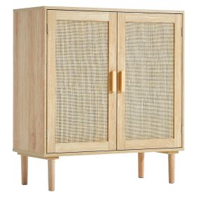 VEVOR Rattan Cabinet, Rattan Storage Cabinet with 2 Magnetic Doors and Adjustable Shelves, Sideboard Buffet Cabinet for Hallway, Entryway, Living