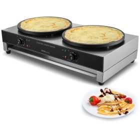 VEVOR Electric Crepe Maker, 16-Inch Double Head Commercial Crepe Machine, 3400W Flat Plate Crepe Griddle, Nonstick Stainless Steel Pancake Making