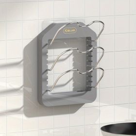 1pc Wall Mounted Pot Lid Rack; Free Punch Pot Cover Holder; Hanging Lid Organizer; Kitchen Accessories (Color: Grey, Model: Three layer pot lid rack)