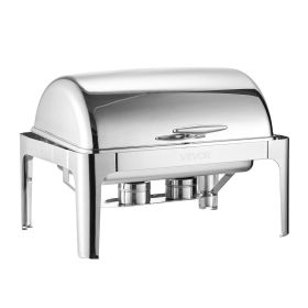 VEVOR Roll Top Chafing Dish Buffet Complete Set, 9Qt Stainless Steel Chafer with Full Size Pan (Color: Silvery, Quantity: 1 Pack)