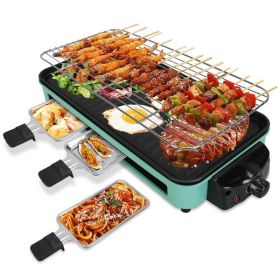 1Pc 2000W Electric Indoor Grill 2 In 1 Electric BBQ Gill With Grill Net Removable Plate 5 Temperature Control 3 Small Trays Dishwasher Safe (Option: 2000W)